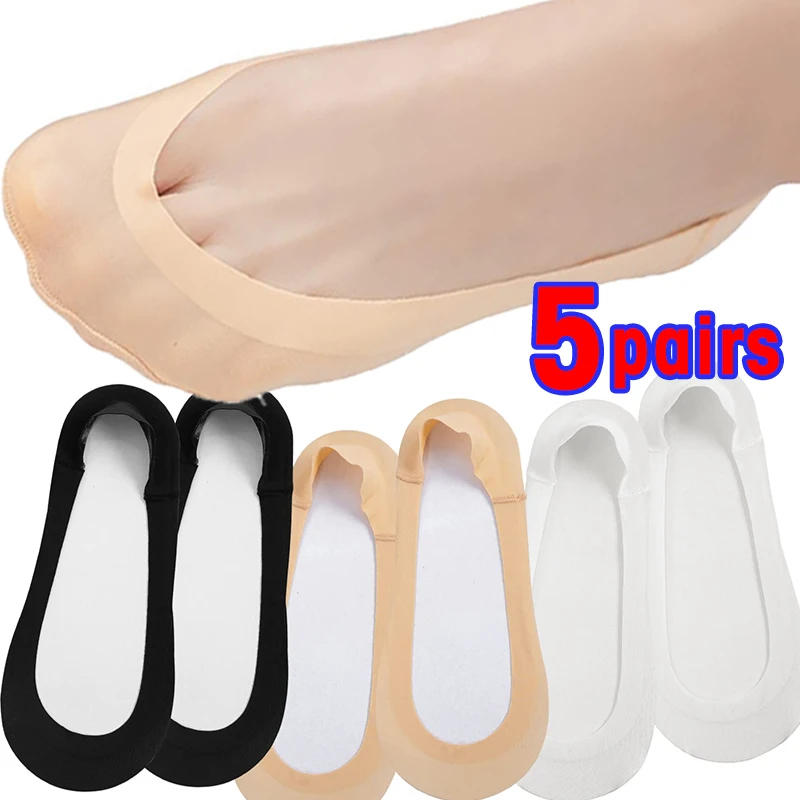Description Picture 2 of item5pairs Silicone Anti-slip Invisible No Show Socks Summer Ultra-thin Breathable Sock Shoe Slippers Ice Silk Low Cut Boat Socks