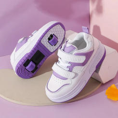 Autumn 2023 Kids Walking Shoes for Boy Leather Student Walking Shoe Four Wheeled Children Roller Skates Wheel Shoes Girls