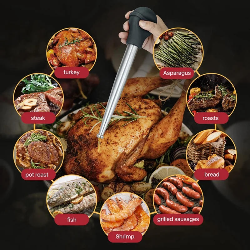 Description Picture 5 of itemStainless Steel Turkey Baster For Cooking, Food Grade Turkey Baster Syringe Oil Dropper Meat Injector Set For Chicken