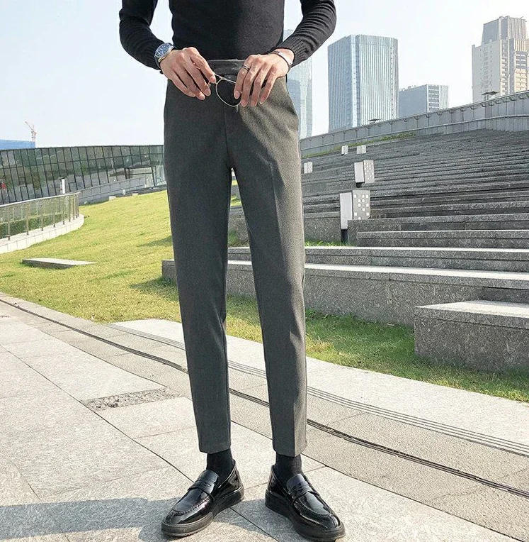 Description Picture 6 of itemElastic Tressed Male Suit Trousers Draped Straight Black Office Fluid Work Slim Fit Men's Summer Pants Stretch Tailoring 2024 Up
