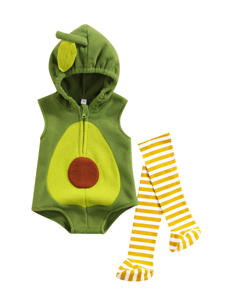 Description Picture 5 of itemInfant Baby Boys Girls Green Avocado Costume Sleeveless Fruits Hoodies with Stockings Toddler Baby Summer Clothes