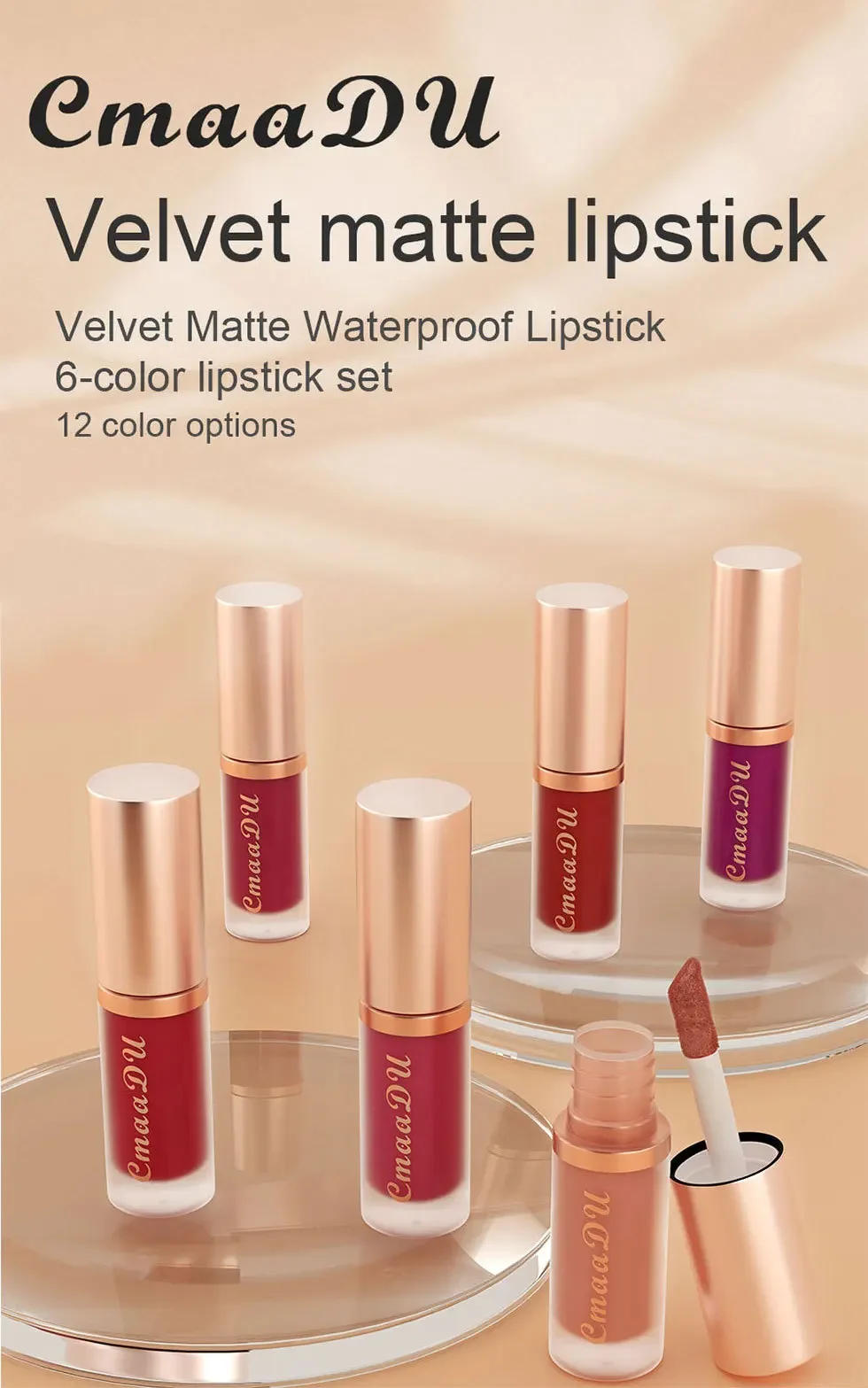 Description Picture 2 of item1pcs Waterproof Matte Velvet Lip Glaze Moisturizing Long Lasting Non-stick Cup Not Easy To Fade Lip Gloss Lipstick Makeup