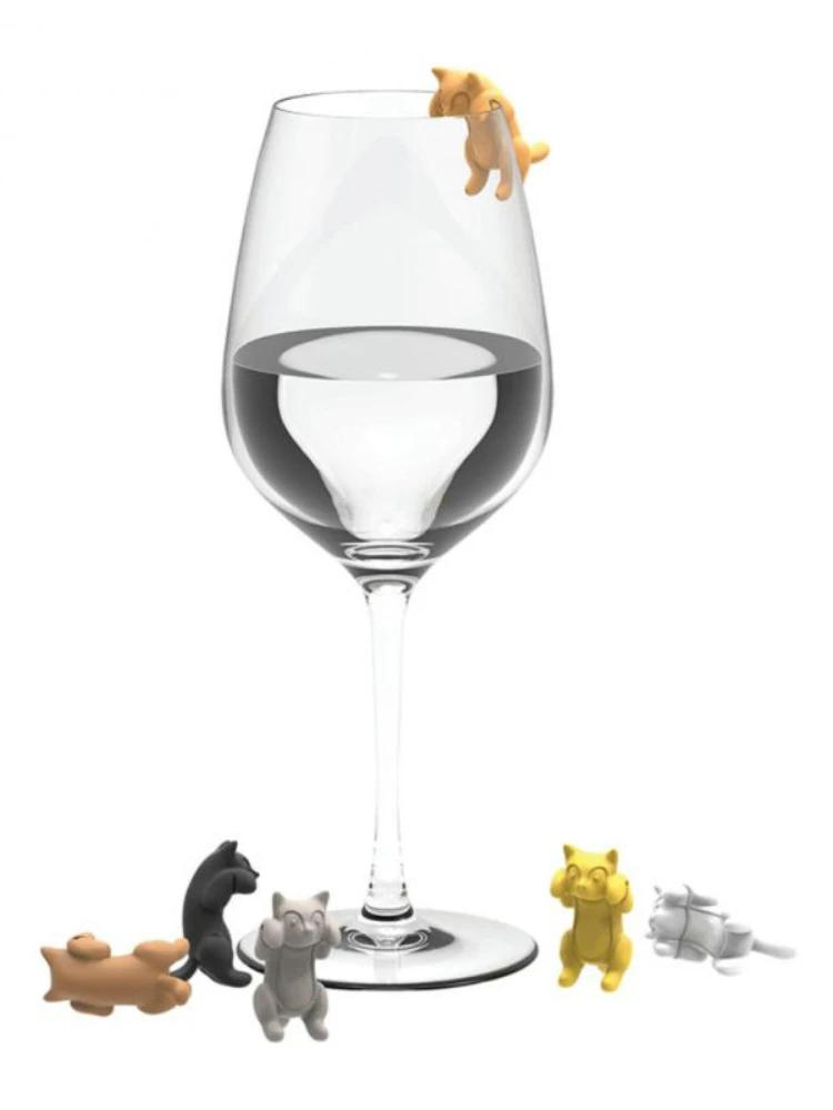 Description Picture 2 of item6Pcs/set Kitten Wine Cup Recognizer Portable Hanging Meow Wine Glass Markers Tools Kitchen Silicone Cat Clip Labeling Supplies