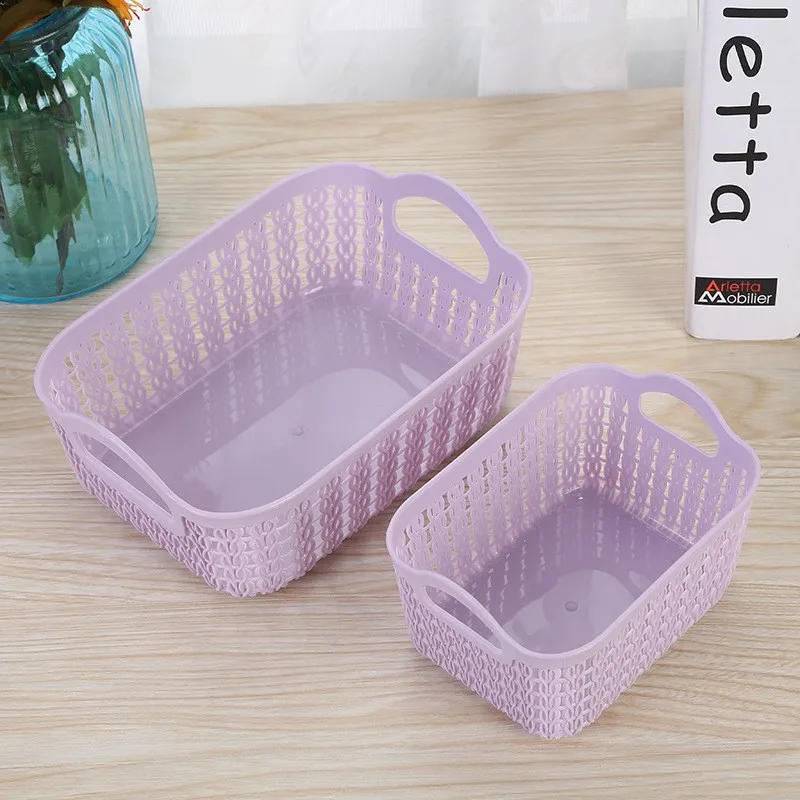Description Picture 4 of item1pc Storage Basket Hollow Portable Sundries Carved Out Rattan Plastic Organizer Container Kitchen Home Office