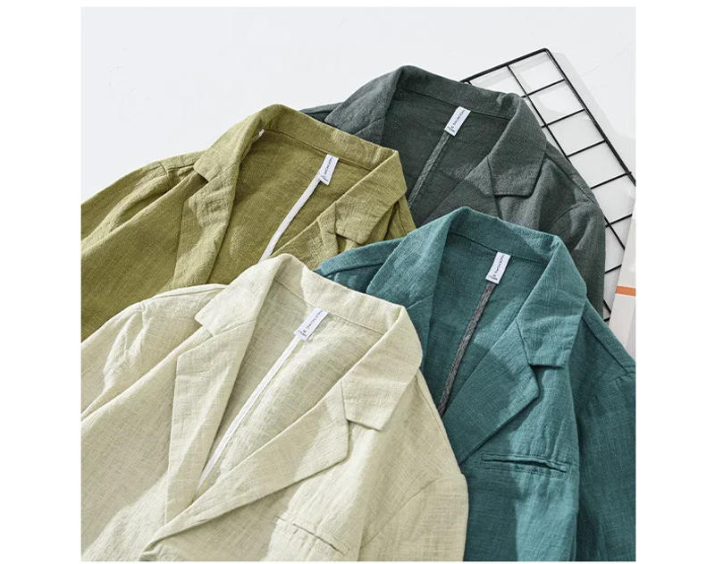 Description Picture 4 of itemNew Cotton Linen Men's Blazer Spring Summer Daily Casual Man Blazers Loose Green Suit Jackets Japanese Retro Youth Male Suit