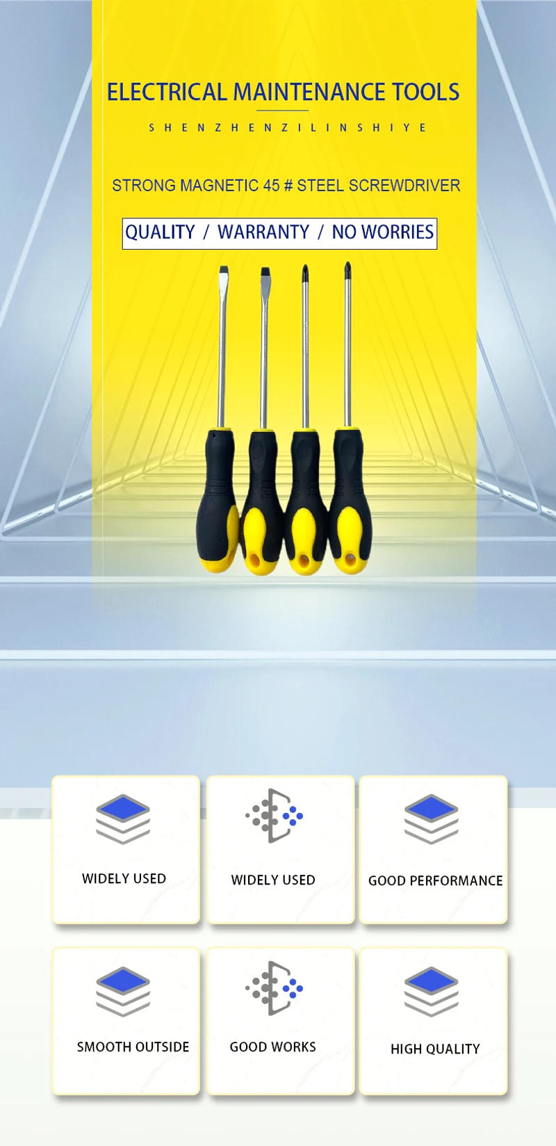 Description Picture 2 of item3/4/5/6/8 Inch Rubber-coated Anti-slip Handle Word Cross Strong Magnetic 45# Steel Screwdriver Screwdriver