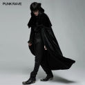 PUNK RAVE Men's Gothic Mysterious Dark Noble Night Cloak Weft Velvet & Jacquard Long  Men Neckline Simulated Red Gemstones