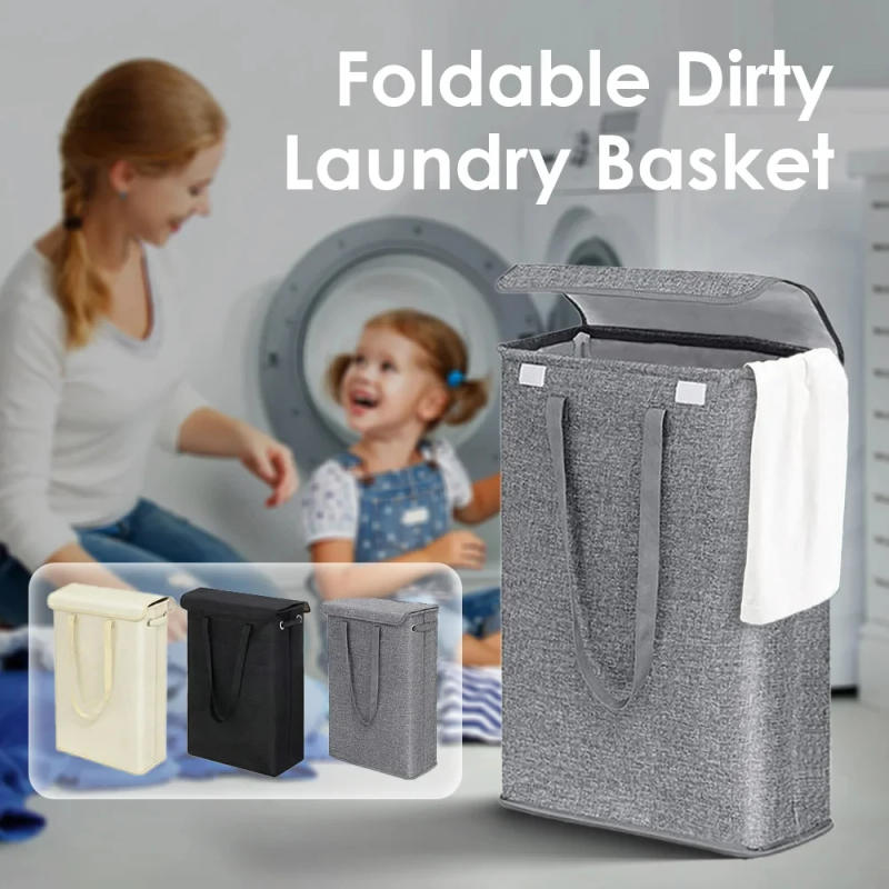 Description Picture 2 of item1PCS Slim Laundry Basket with Lid 45L Slim Laundry Hamper Waterproof Narrow Laundry Basket Space Saving Thin Clothes Hamper 
