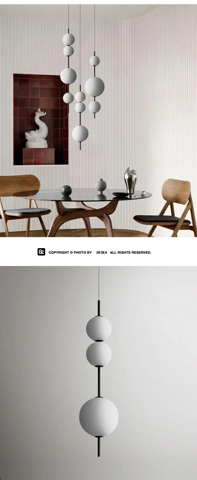 Description Picture 4 of itemNordic Led White Hanging Lamp Italy Designer Round Glass Ball Beads Ceiling Chandelier For Cafe Bar Bedroom Kitchen