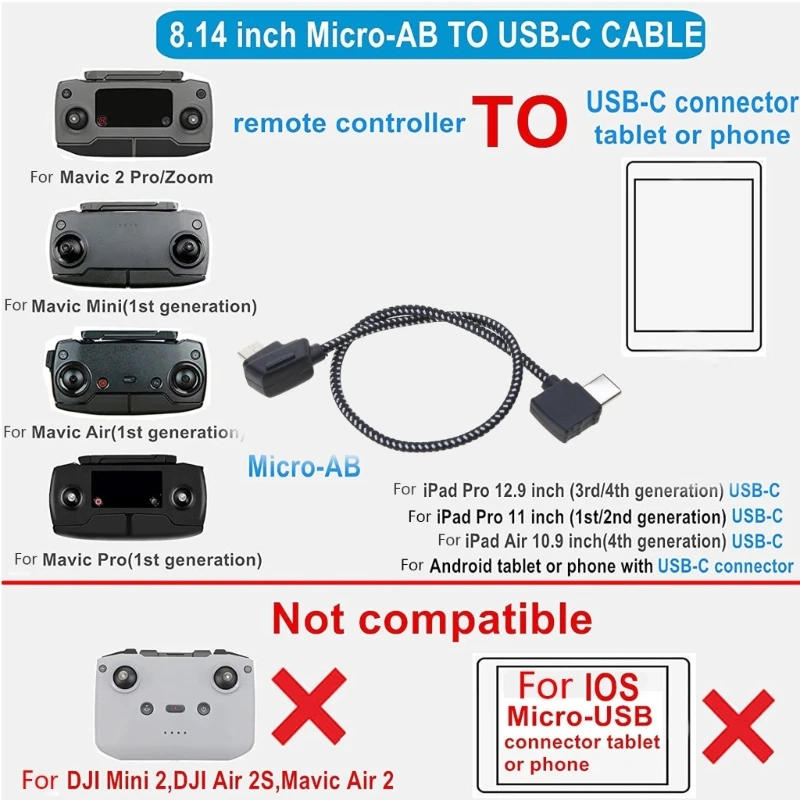 Description Picture 5 of itemMicro USB to Type C Braided Cable for for Mavic 2 AIR Aerial Camera Wire Drop Shipping
