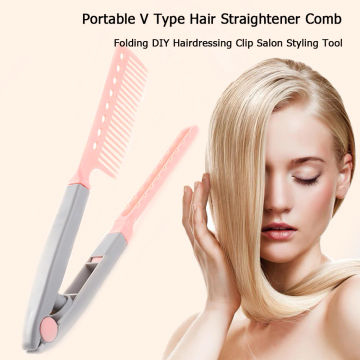 V Type Hair Straightener Comb Clip Foldable Antistatic Plier Styling Tool DIY Home Salon Hairdressing Haircut Accessories