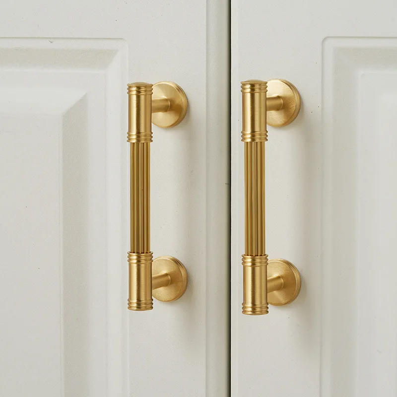 Description Picture 3 of itemFrench modern light luxury solid brass gold stripe long handle kitchen cabinet Pull handle drawer T handle