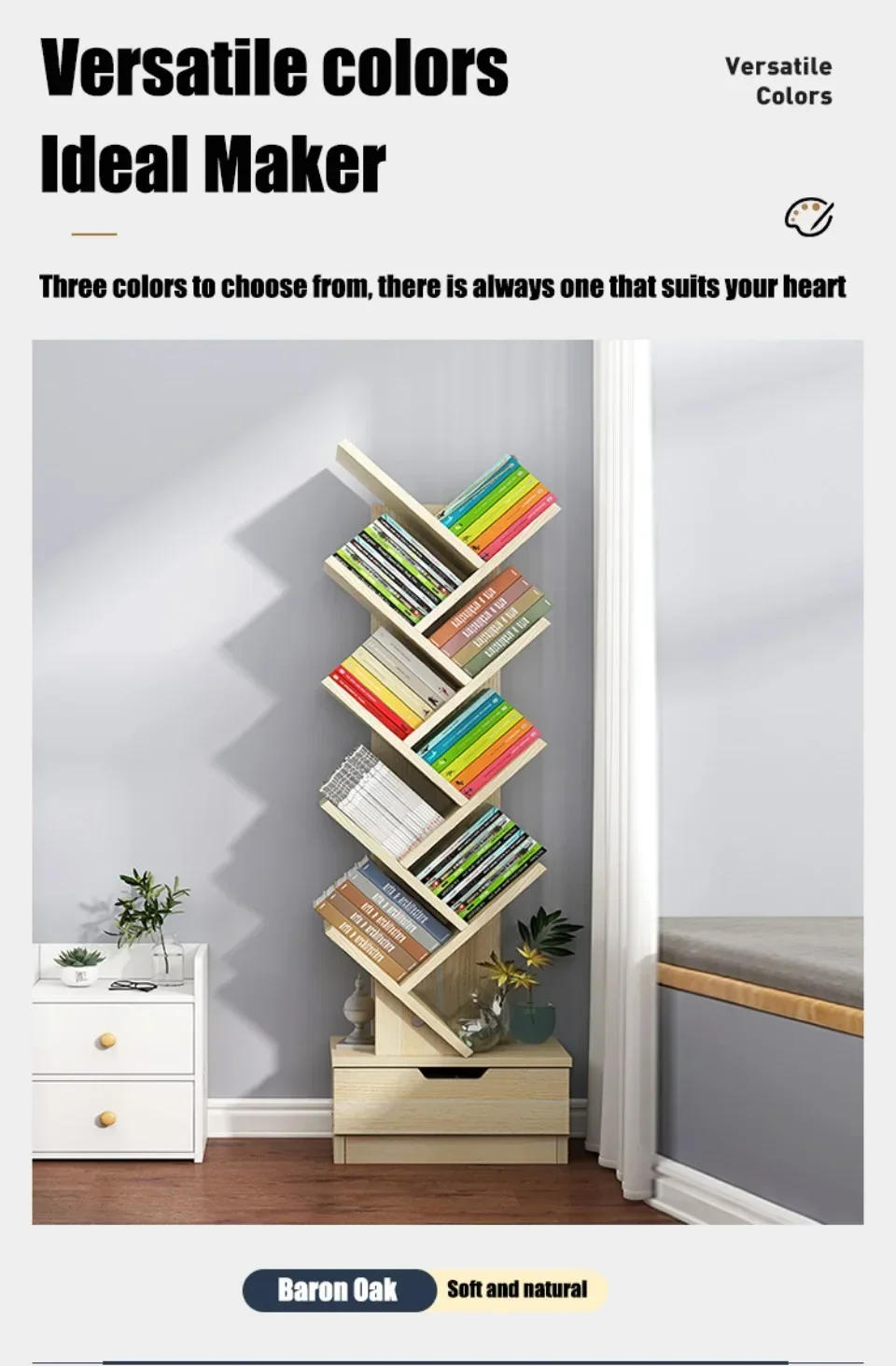 Description Picture 5 of itemTree Shaped Bookshelf Multilayer Wooden Floor Standing Storage Rack Student Desktop Wall Shelf Modern Book Shelf Furniture