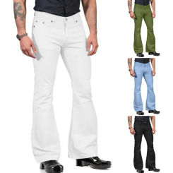 Men Bell Bottom Pants Men's Vintage Flared Bell Bottom Jeans Solid Color Stretchy Slim Fit Mid-rise Trousers Harajuku Streetwear
