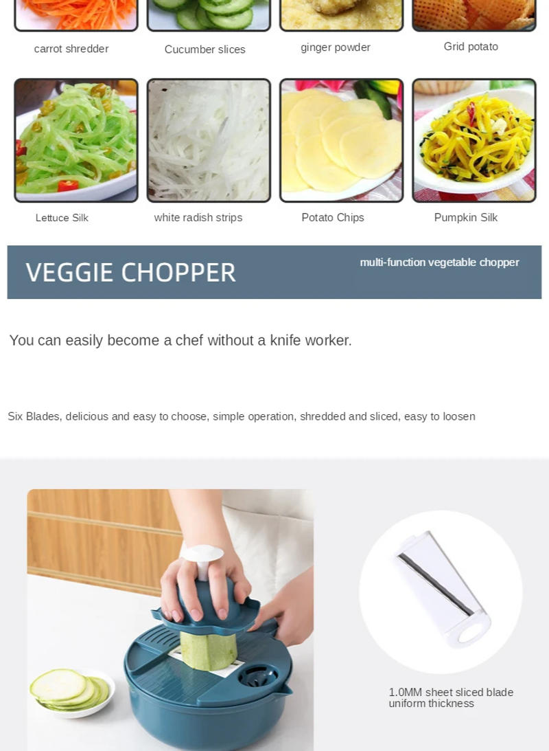 Description Picture 3 of item1pc Green/Blue/Pink Manually Cut Shred Grater Salad Vegetable Chopper Carrots Potatoes For Kitchen Convenience Vegetable Tools