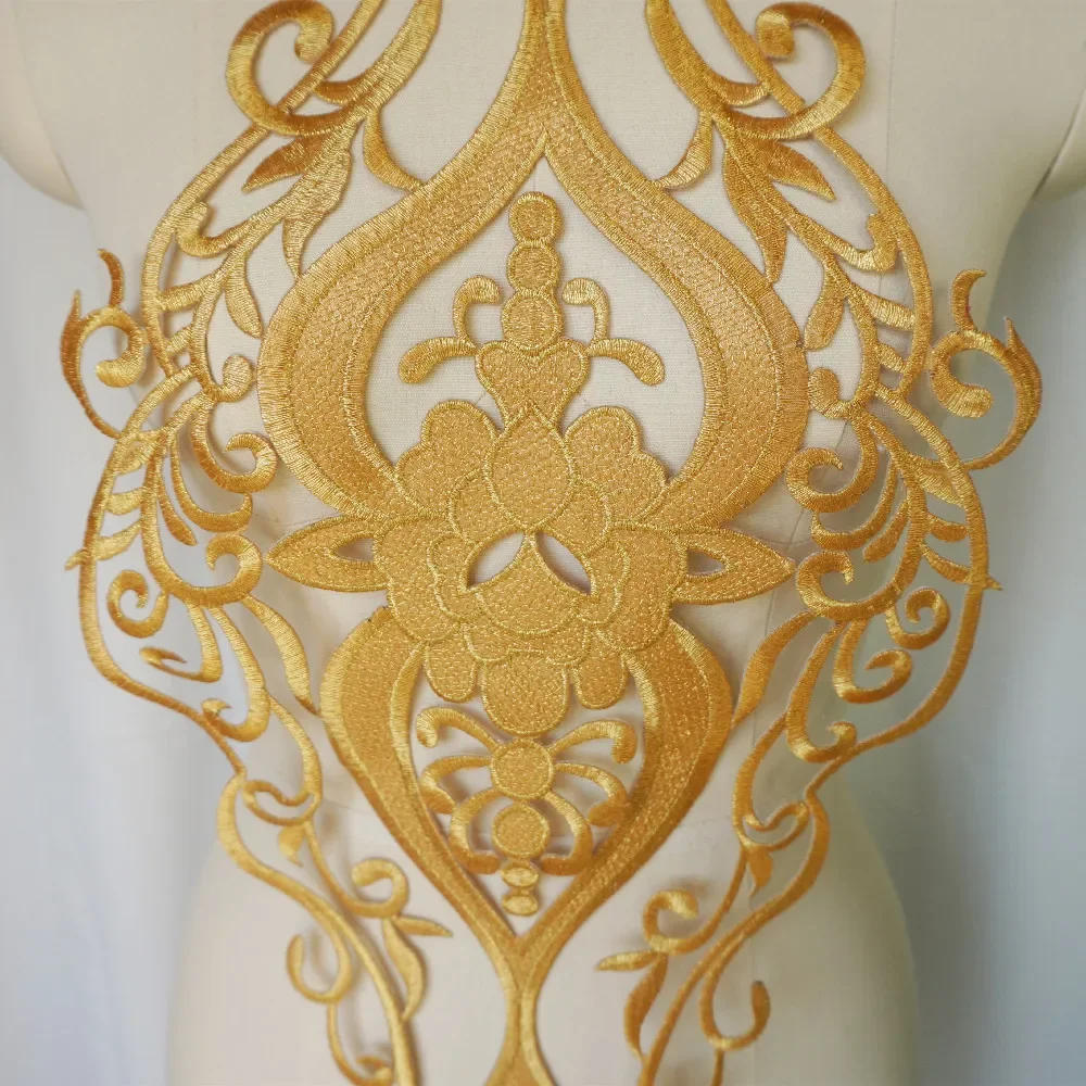 Description Picture 4 of itemGold Embroidery Baroque Flower Applique Party Gown Collar Iron Sew Patch For Wedding Bridal Clothes Dress Decoration DIY Crafts