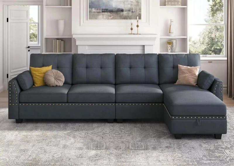 Description Picture 4 of itemConvertible Sectional Sofa L Shaped Couch Reversible Sectional for Small Apartment Bluish Grey furniture living room