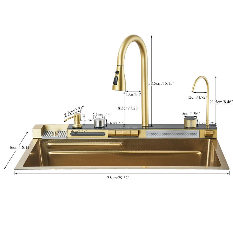 Description Picture 3 of itemShinesia 201Stainless Steel Kitchen Sink Double Waterfall Single Slot Digital Display Faucet Set Soap dispenser Cup Washer