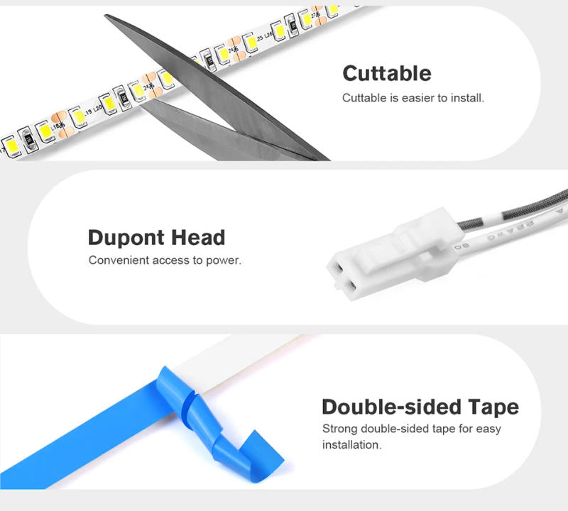 Description Picture 4 of itemSuper Bright DuPont Interface LED Strip Lights 12V 2835 5mm PCB LED Tape for Closet Shelves Kitchen Under Cabinet Parallel Light