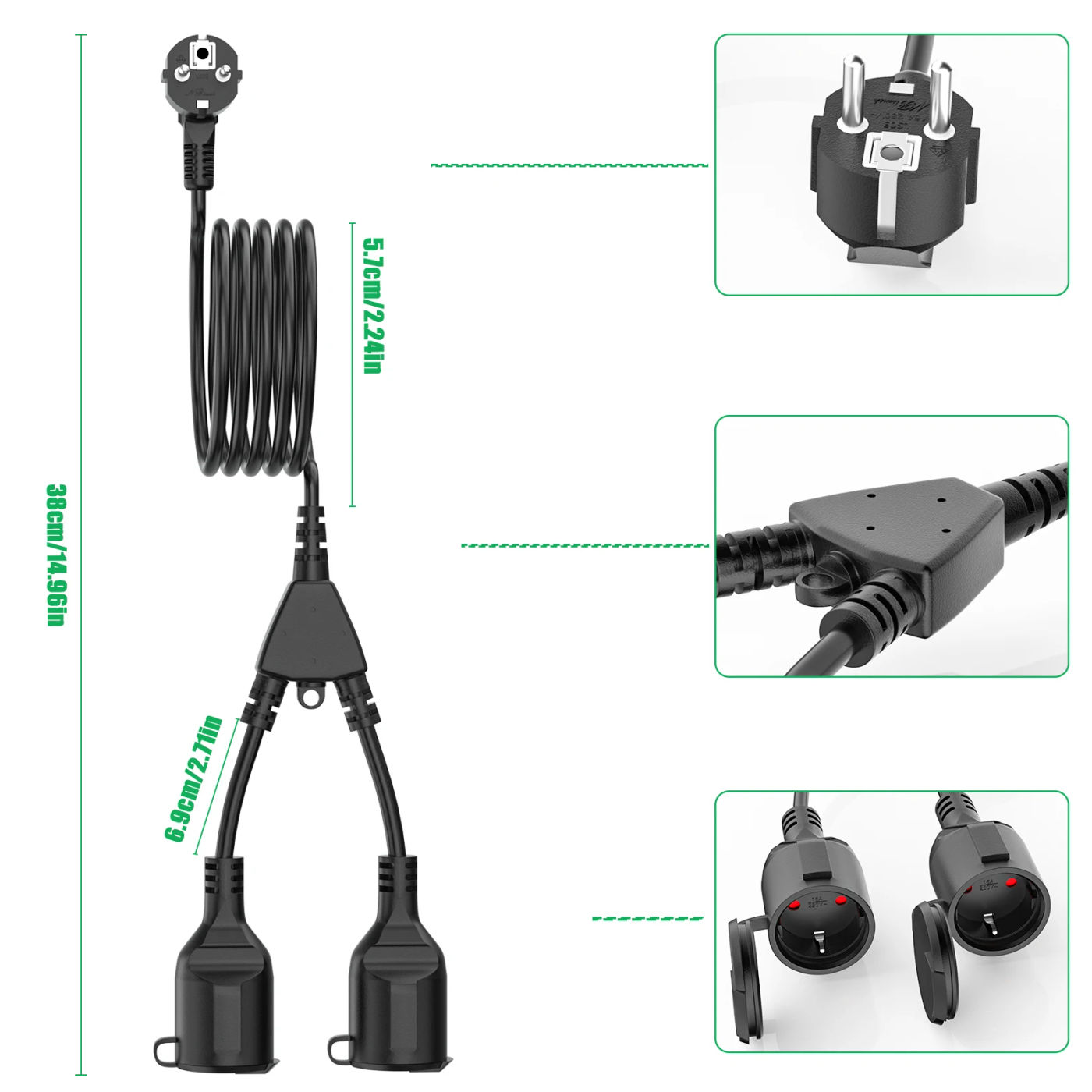 Description Picture 5 of itemPower extension cord 5cm/3/5/7M, male to female European standard electrical power socket with protected plug, 3680W 250V 16A