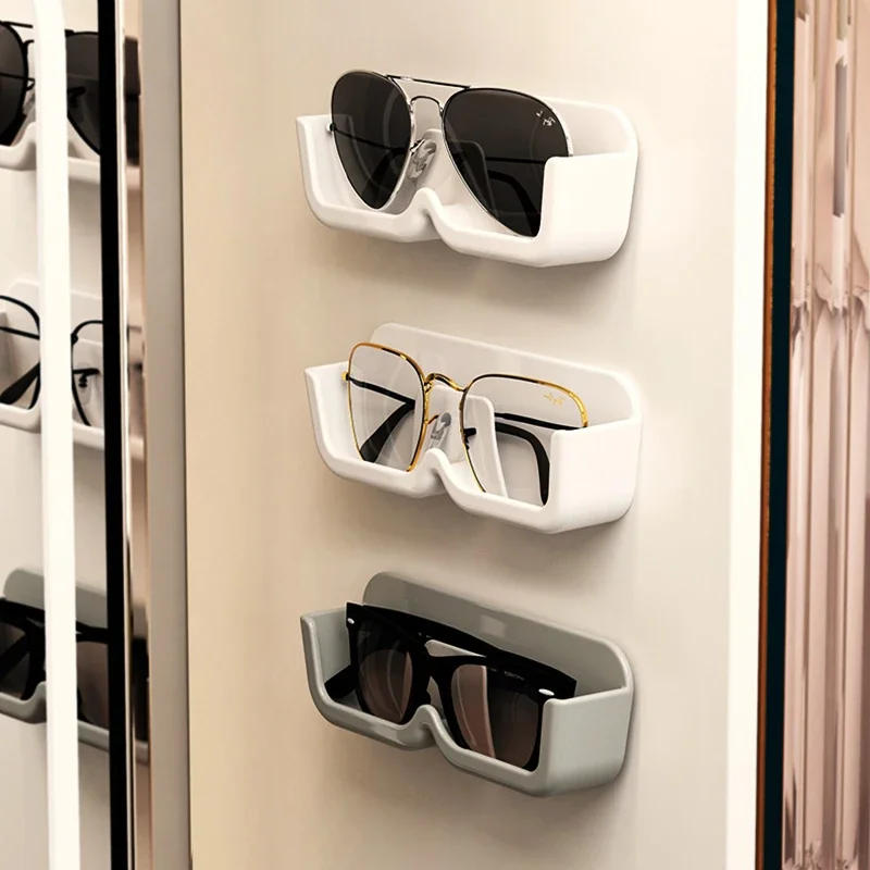 Description Picture 2 of itemSelf Adhesive Wall Mounted Glasses Storage Box Perforated Sunglasses Display Rack Plastic Hanging Home Organizing Storage Rack