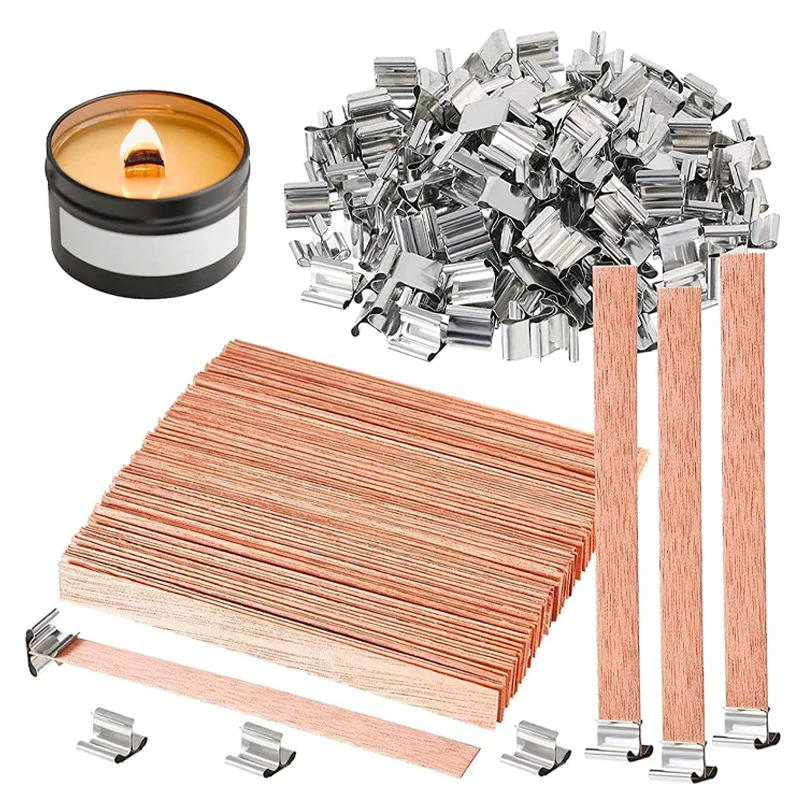 Description Picture 2 of item30pcs Flat Wooden Candle Wick Multi Size Aromatherapy Candles Making Tool Circular Candlestick Iron Plate Base Making Set
