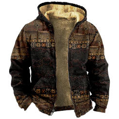 Tribal Pattern Graphic Vintage Hoodie Daily Outwear Long Sleeve Zip Sweatshirt Stand Collar Coat Women Men Winter Clothes 2024