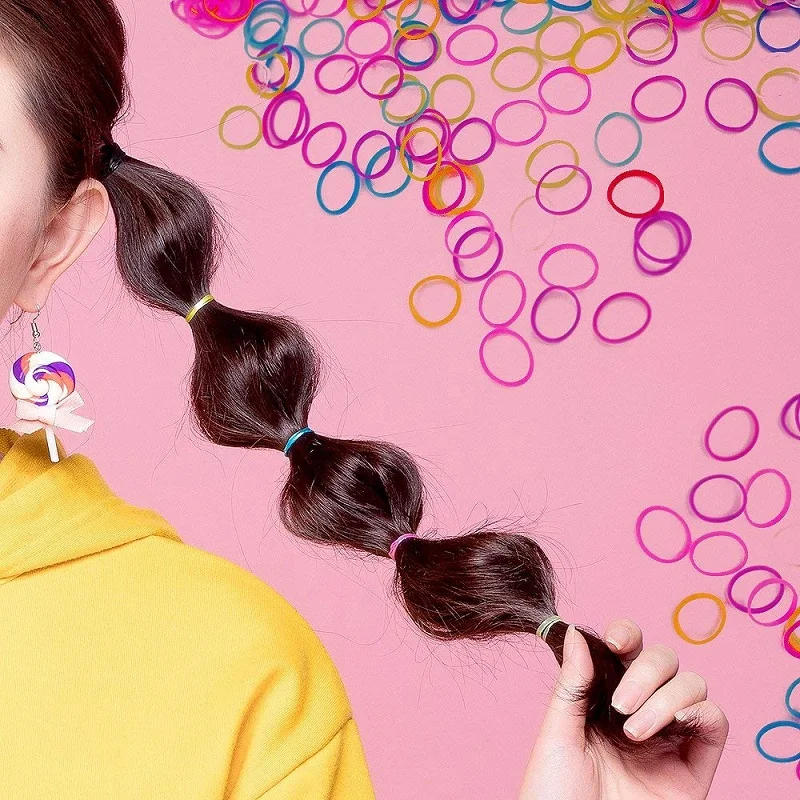 Description Picture 5 of item500pcs Colourful Rubber Ring Disposable Elastic Hair Bands Ponytail Holder Rubber Band Scrunchies Kids DIY Hair Accessories