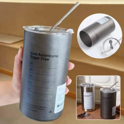 Coffee Cup Thermos Stainless Steel Water Bottle with Straw 360/600ml Ice American Coffee Mug Vacuum Flask Double-layer Straw Cup