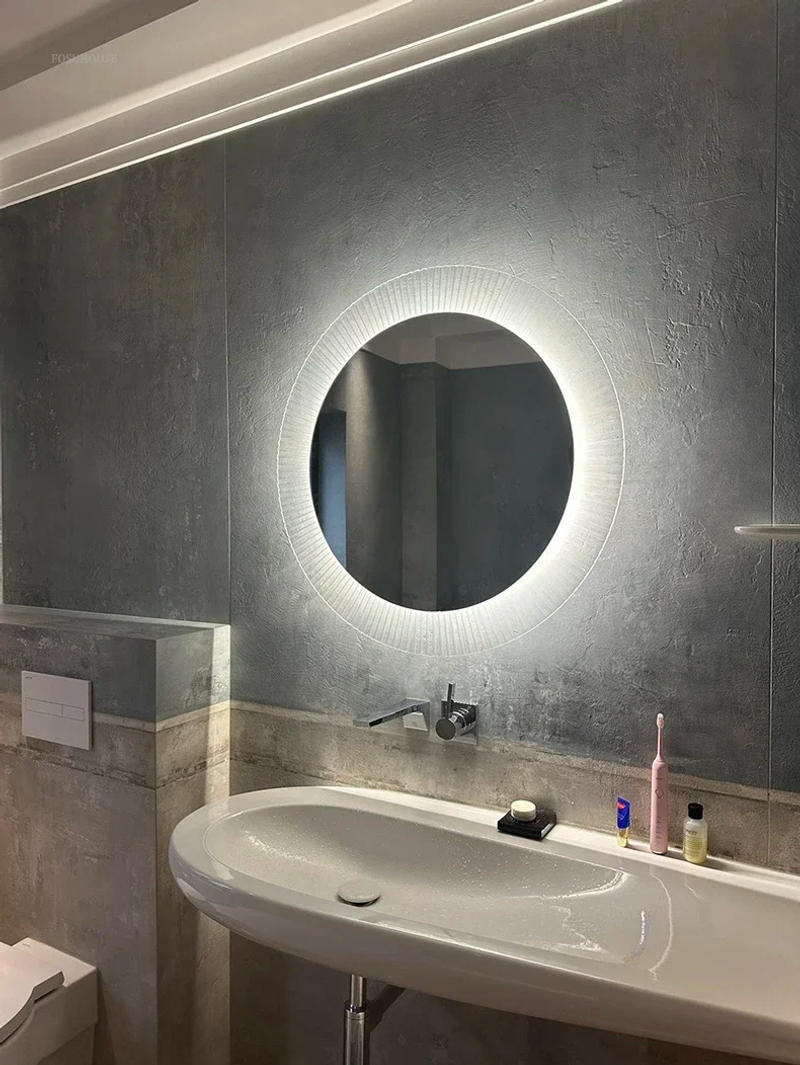 Description Picture 6 of itemFrench Glass Bathroom Mirrors for Toilets Round Folds with Light Design Mirrors Fashionable Creative Commercial Mirror for Cafes