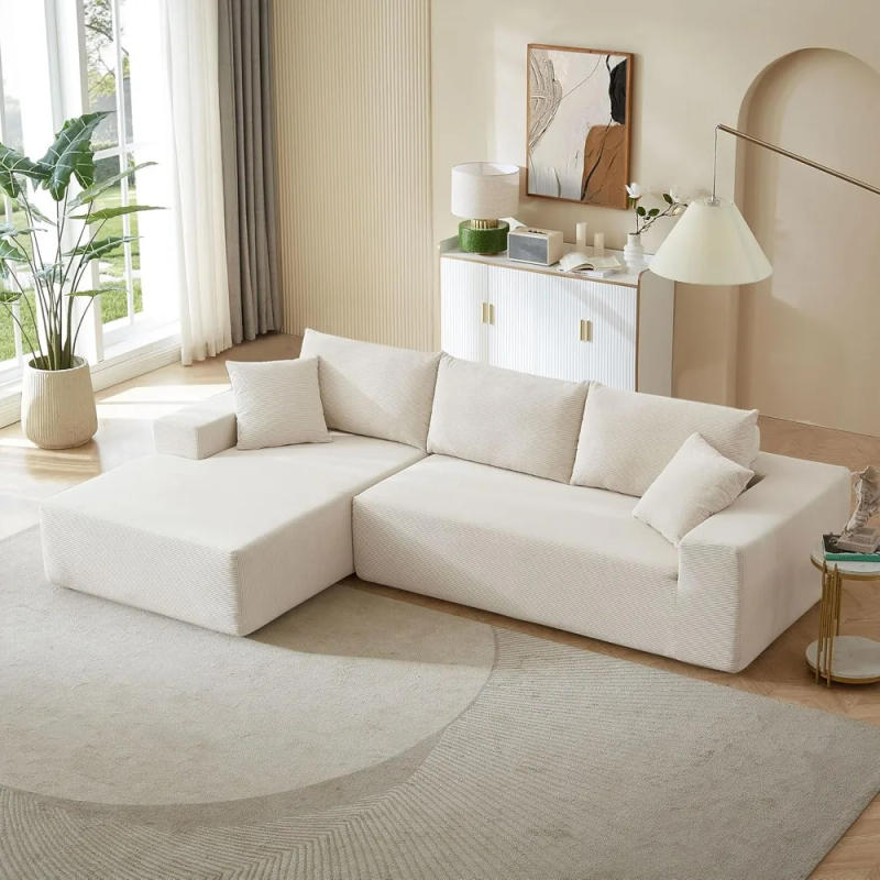 Description Picture 2 of item109" L Shape Sectional Sofa-Minimalist Corduroy Couch with Chaise, Upholstered Couches for Living Room, Bedroom