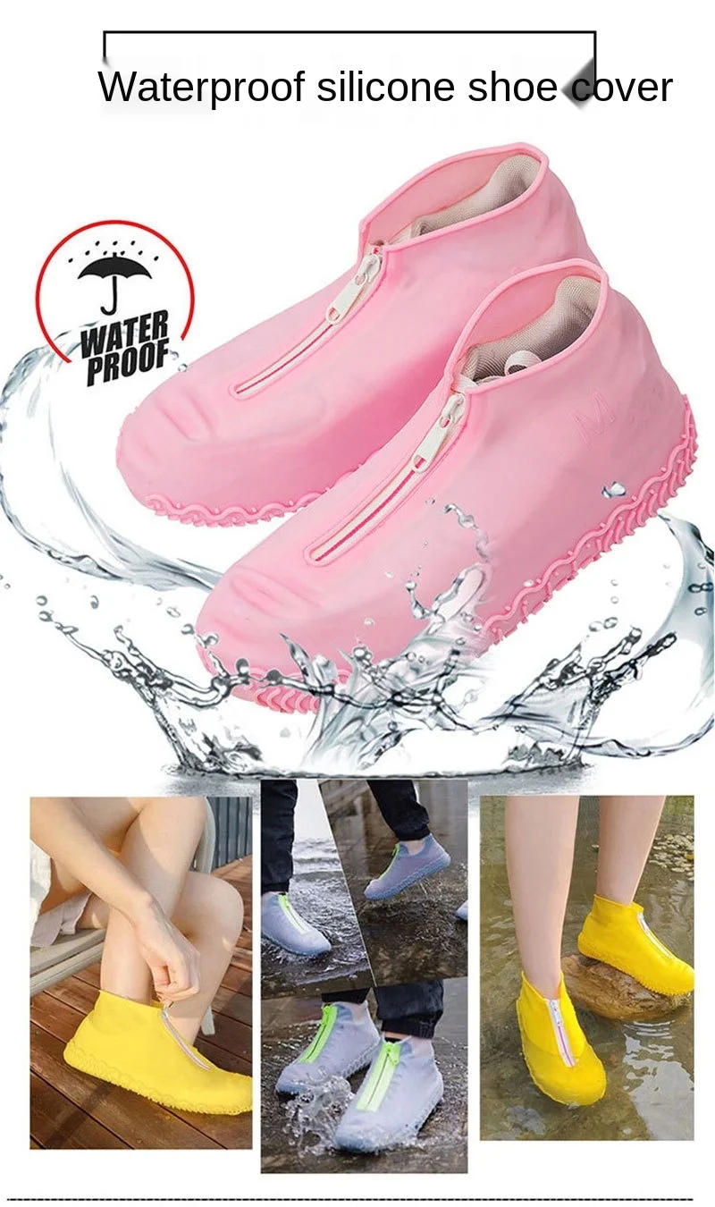 Description Picture 4 of itemWomen And Men Rubber Shoes Cover Zippers Unisex Reusable Waterproof Shoes Covers White Non-slip silicone Rain Covers Shoes New