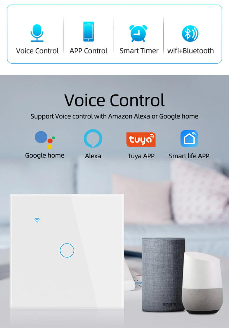 Description Picture 3 of itemWiFi Smart Switch EU Light Wall Touch Switch 220V Need Neutral Wire Tuya Smart Life Work with Alexa Google Home 1/2/3/4 Gang