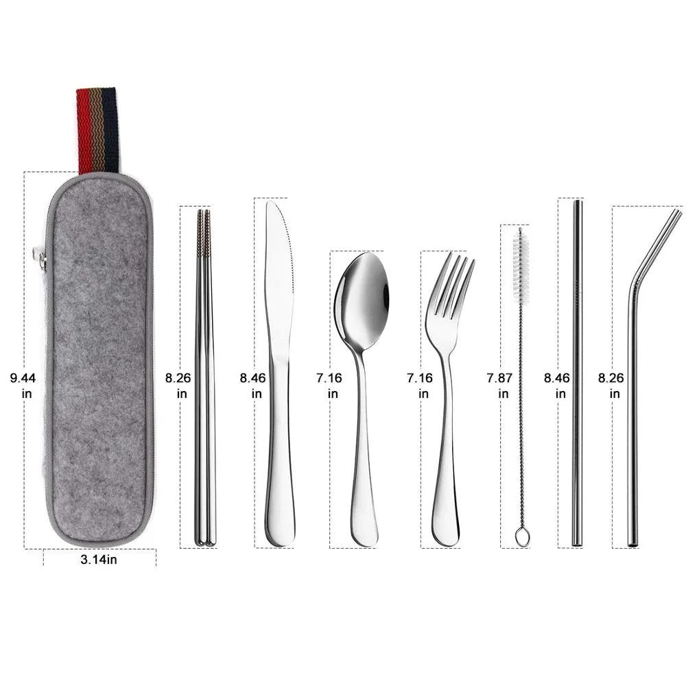 Description Picture 3 of itemTableware Reusable Travel Cutlery Set Camp Utensils  with Stainless Steel Spoon Fork Chopsticks Straw Portable Case