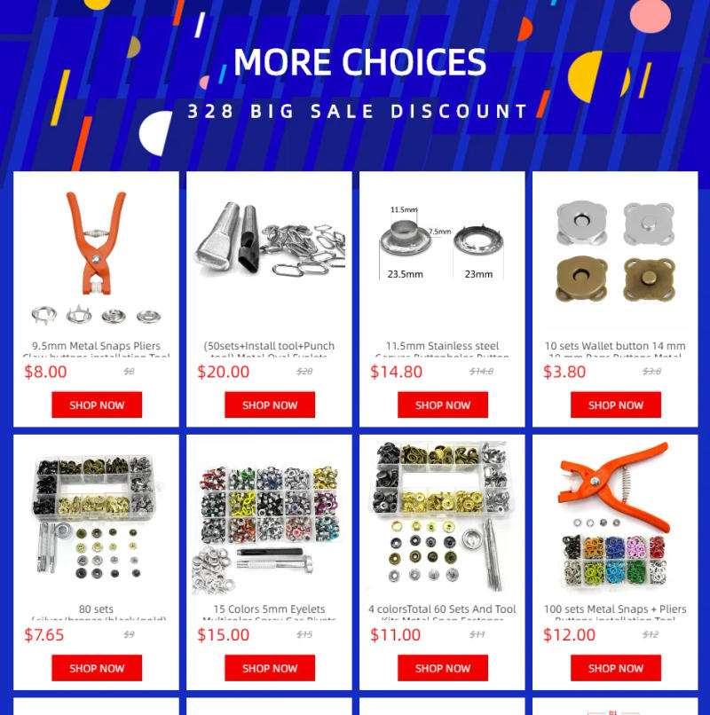 Description Picture 2 of item（50 Sets Buttons + Installation Tools）20 MM Jeans Buckle Rivet Clothing & Accessories Sewing Patches