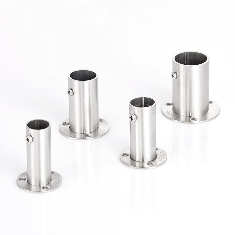 Description Picture 2 of item2Pcs 304 Stainless Steel 60mm 80mm High Tall Flange Holder Bracket Closet Rod Wall Floor 19mm 22mm 25mm 32mm Tube