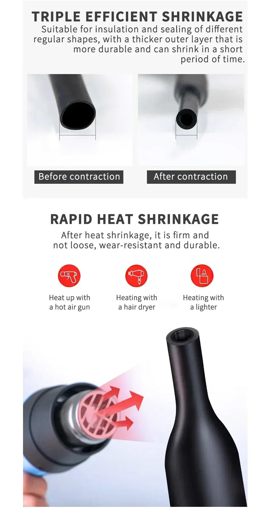 Description Picture 6 of item10/50/100 Meter Dia 2.4-25.4mm Heat Shrink Tube 3:1 Ratio Adhesive Lined Polyolefin Thermal Cable Sleeve Insulated Black/Red