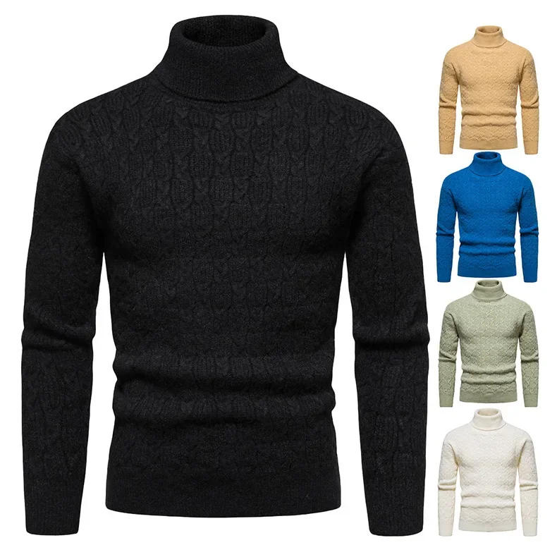 Description Picture 2 of item2023 Spring and Autumn New Slim Fit Men's Knitwear Coat High Polo Neck Fashion Sweater Underlay