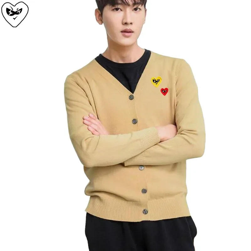 Description Picture 5 of itemBreak Egg Men Cardigan Cotton Color Double Big Small Heart Glasses Embroidery V-neck Single-breasted Spring Casual Sweater