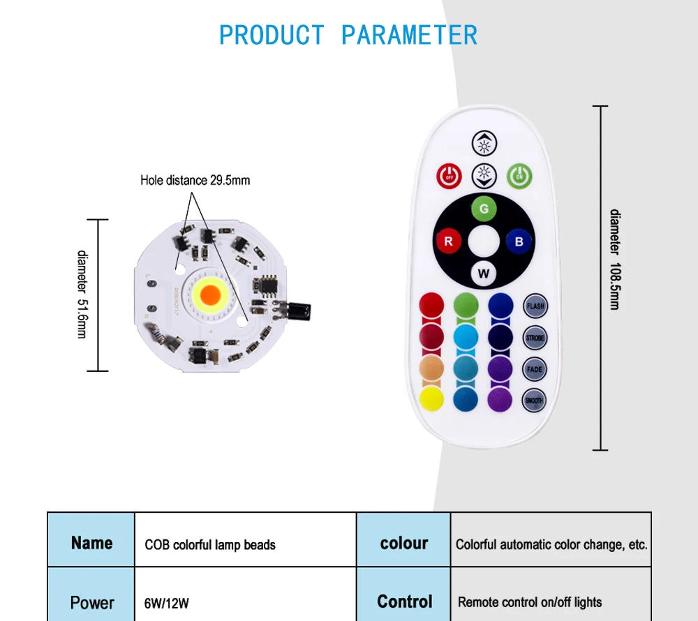 Description Picture 4 of itemSelling LED COB RGB Chip Light LED Spotlight Lamp 220V No Need Driver for Floodlight Lampada DIY Lighting with Remote Controller
