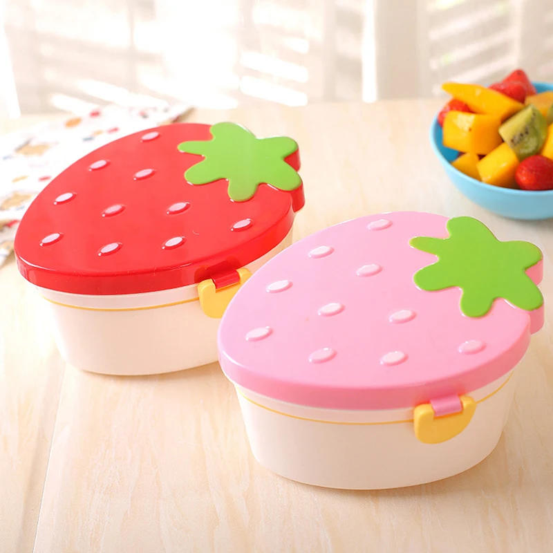 Description Picture 4 of item500ml Strawberry Shape Lunch Box,2 Layer Food Fruit Storage Bento Boxs Red Pink Microwave Tableware Kid Cute School Bowl
