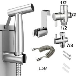 Gun Shower Handheld Bidet Sprayer Set Portable Holder Self Cleaning Wash Bidet Faucet 3 Way Valve Bathroom Shower Head Hose