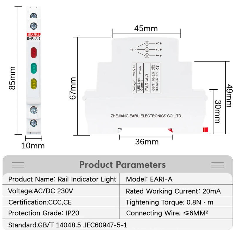 Description Picture 3 of item10/18mm Rail Indicator Light AC DC 220V 230V LED Dual Color Signal Light Tri Color Indicator Light 50/60Hz Light Red Green Blue