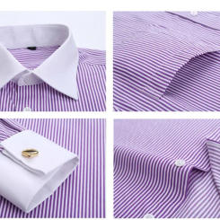 Quality & Gentle Formal Mens French Cuff Dress Shirt Men Long Sleeve Solid Striped Style Men's Shirts Cufflink Include Plus Size