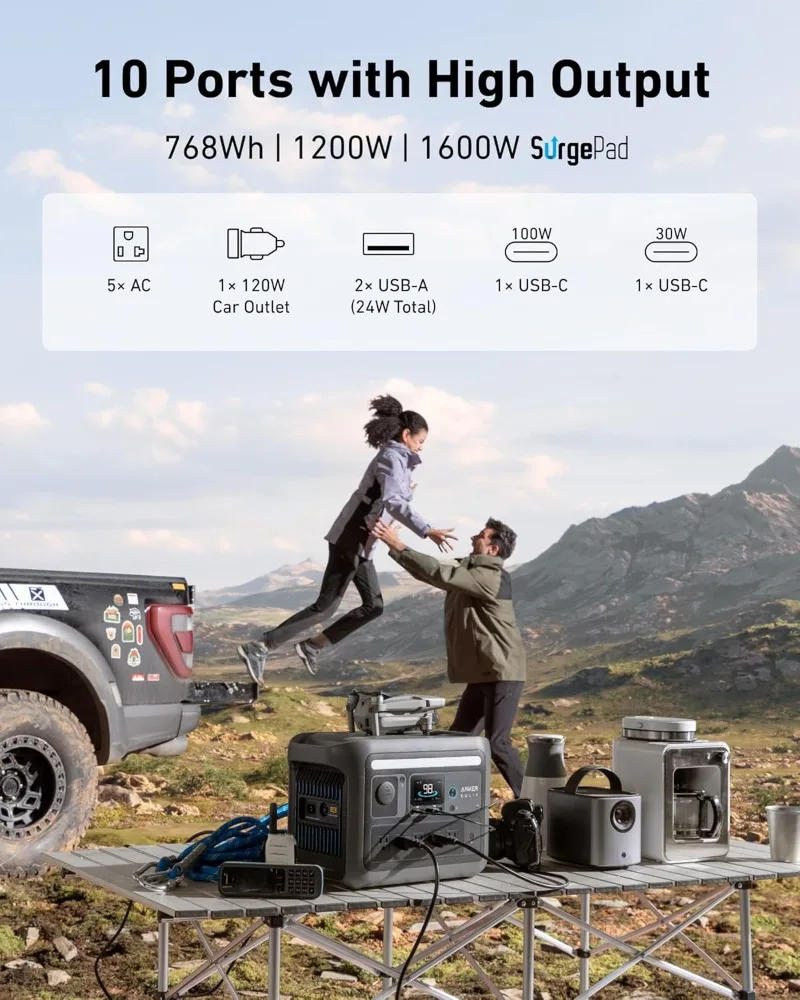 Description Picture 3 of itemSOLIX C800 Portable Power Station with 100W Solar Panel 1200W (Peak 1600W) Solar Generator Full Charge in 58 Min 768Wh LiFePO4