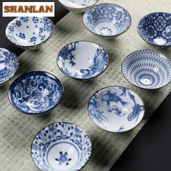 Chinese Blue and White Porcelain Teacup Hand-painted Teaset Small Tea Bowl Flower Tea Cups Cha Accessories Drinkware Wholesales