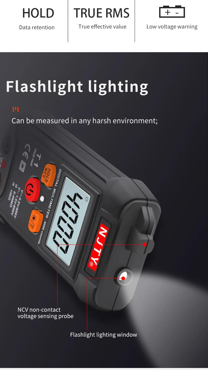 Description Picture 3 of itemNJTY Mini Digital Multimeter AC/DC Voltage Meter 4000 Counts Smart Multimetro Ohm NCV Electrician Tools Measuring Instruments