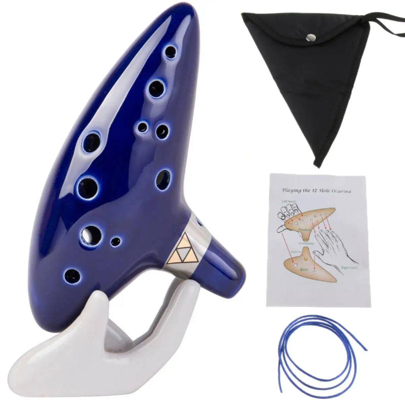 Description Picture 2 of itemCeramic Ocarina 12 Hole Alto C with Song Book with Display Stand Protective Bag Flute Music Instrument