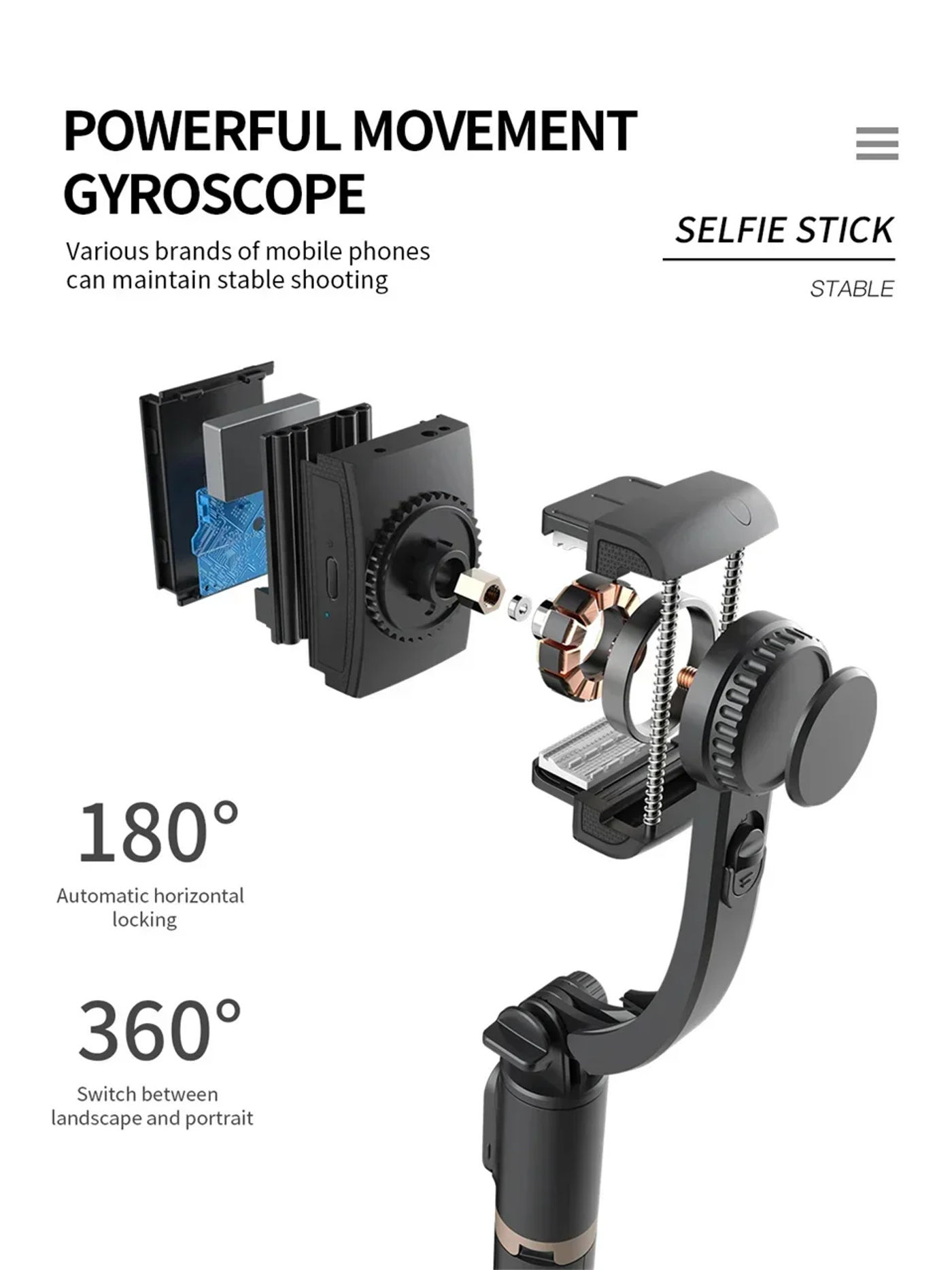 Description Picture 5 of itemQ08 Gimbal Stabilizer Mobile Phone Video Stabilizer Bluetooth Selfie Stick Tripod for Smartphone Live Vertical Shooting Bracket