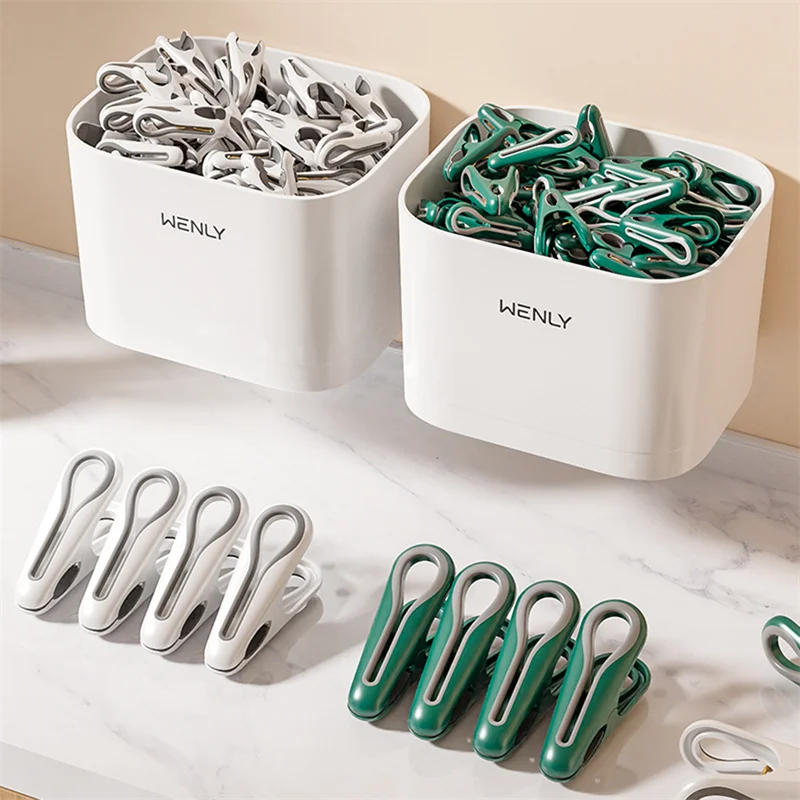 Description Picture 4 of item24/36pcs Clothes Pins With Storage Basket Plastic Laundry Hanging Pegs Clips Household Food Clip Socks Underwear Rack Holder